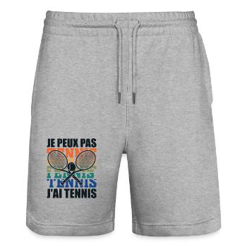 Je Peux Pas J'ai Tennis Idée Cadeau Drôle Homme - Short de jogging bio TRAINER Stanley/Stella unisexe - gris chiné - Devant - Nik (191cm) & Marisol (170cm)