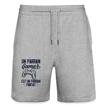 Un Parrain Gamer est un Parrain Parfait - Short de jogging bio TRAINER Stanley/Stella unisexe - gris chiné - Devant - Nik (191cm) & Marisol (170cm)