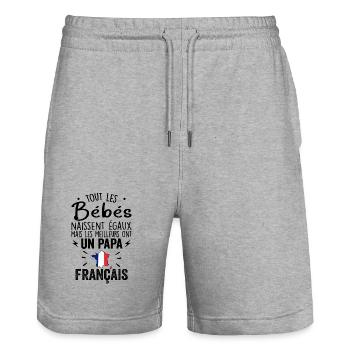 Bébés égaux meilleurs ont un papa Francais - Short de jogging bio TRAINER Stanley/Stella unisexe - gris chiné - Devant - Nik (191cm) & Marisol (170cm)