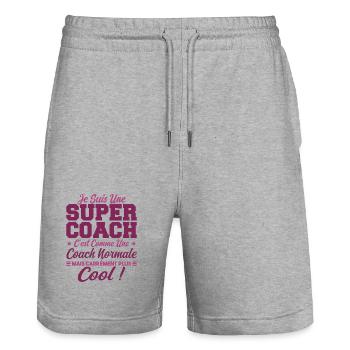 Une Super Coach Idée Femme Cadeau Humour - Short de jogging bio TRAINER Stanley/Stella unisexe - gris chiné - Devant - Nik (191cm) & Marisol (170cm)