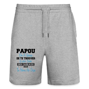 Papou Cadeau Humour Papa Fête des Pères - Short de jogging bio TRAINER Stanley/Stella unisexe - gris chiné - Devant - Nik (191cm) & Marisol (170cm)