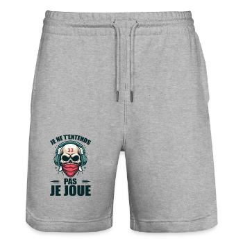 Je Ne T'entends Pas Je Joue - Short de jogging bio TRAINER Stanley/Stella unisexe - gris chiné - Devant - Nik (191cm) & Marisol (170cm)