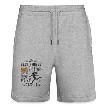 The Best Things In Life Mess Up Your Hair Soccer - Stanley/Stella Trainer Unisex Organic Jogging Shorts - heather grey - Front - Nik (191cm) & Marisol (170cm)
