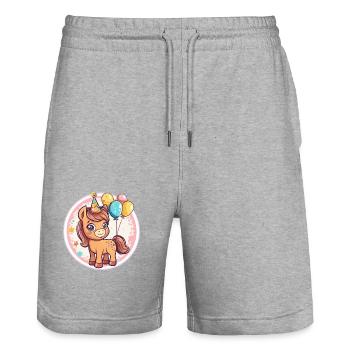 Pferd Geburtstag Baby - Stanley/Stella Unisex Bio Joggingshorts Trainer  - Grau meliert - Vorne - Nik (191cm) & Marisol (170cm)