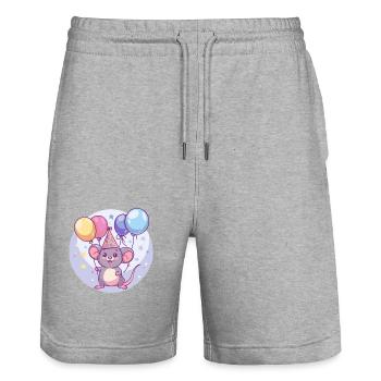 Souris Anniversaire Bébé - Short de jogging bio TRAINER Stanley/Stella unisexe - gris chiné - Devant - Nik (191cm) & Marisol (170cm)