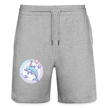 Dolphin Birthday Baby - Stanley/Stella Trainer Unisex Organic Jogging Shorts - heather grey - Front - Nik (191cm) & Marisol (170cm)