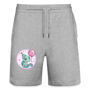 Chameleon Geburtstag Baby - Stanley/Stella Unisex Bio Joggingshorts Trainer  - Grau meliert - Vorne - Nik (191cm) & Marisol (170cm)