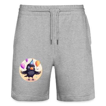 Corbeau Corbeau Anniversaire Bébé - Short de jogging bio TRAINER Stanley/Stella unisexe - gris chiné - Devant - Nik (191cm) & Marisol (170cm)