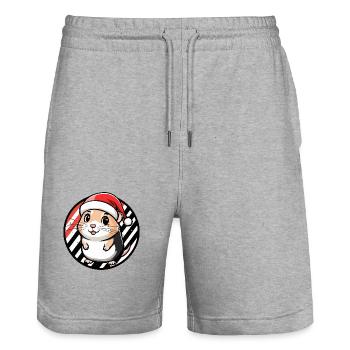 Noël Hamster Noël - Short de jogging bio TRAINER Stanley/Stella unisexe - gris chiné - Devant - Nik (191cm) & Marisol (170cm)