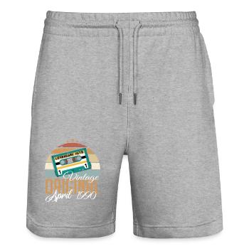 Les Legends sont nés en avril 1990 Cadeau - Short de jogging bio TRAINER Stanley/Stella unisexe - gris chiné - Devant - Nik (191cm) & Marisol (170cm)