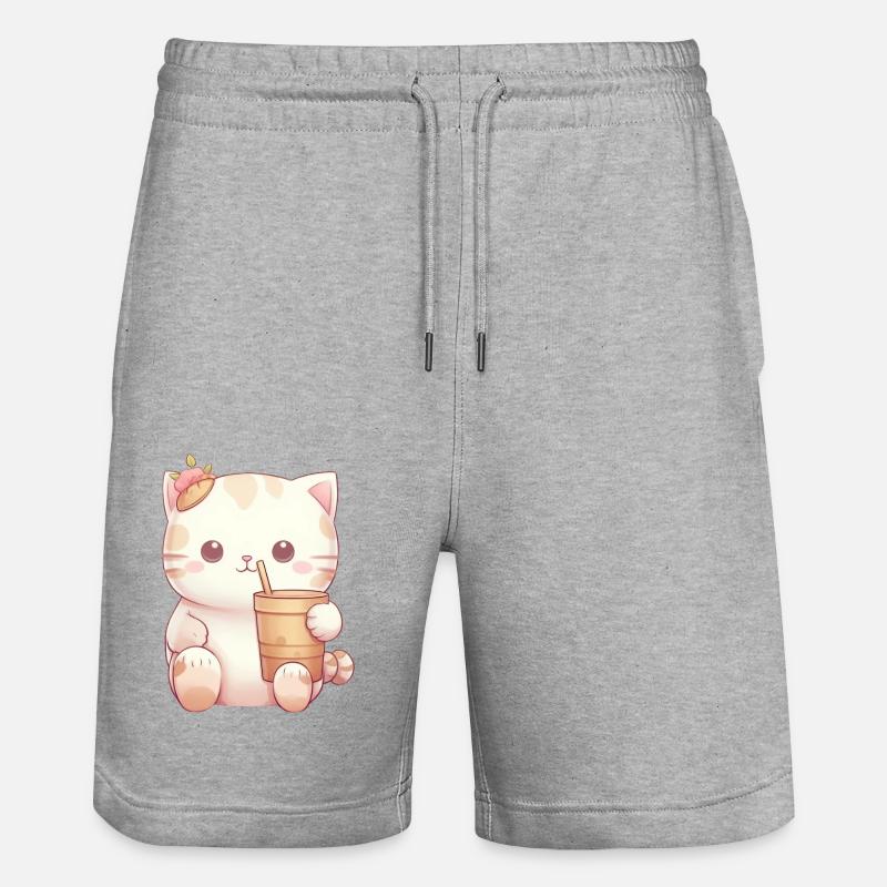 Cat in Bubble Tea Magic - Stanley/Stella Trainer Unisex Organic Jogging Shorts - heather grey