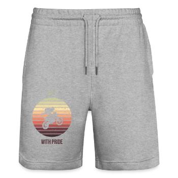 Motorcycle On A Retro Sunset - Stanley/Stella Trainer Unisex Organic Jogging Shorts - heather grey - Front - Nik (191cm) & Marisol (170cm)