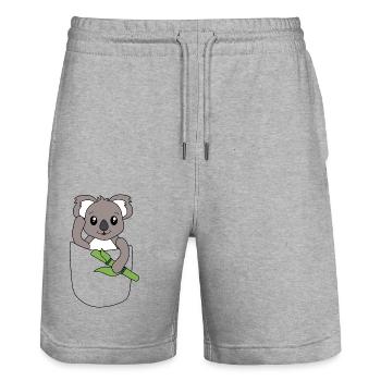 Koala dans la poche de poitrine - design animal mignon - Short de jogging bio TRAINER Stanley/Stella unisexe - gris chiné - Devant - Nik (191cm) & Marisol (170cm)