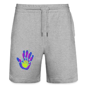 Papa, Mama und Wir Handflächen - Stanley/Stella Unisex Bio Joggingshorts Trainer  - Grau meliert - Vorne - Nik (191cm) & Marisol (170cm)