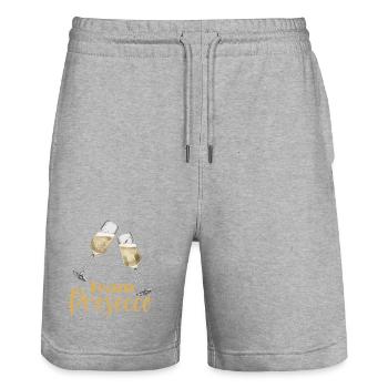 Team Prosecco mit Sektgläsern - Stanley/Stella Unisex Bio Joggingshorts Trainer  - Grau meliert - Vorne - Nik (191cm) & Marisol (170cm)