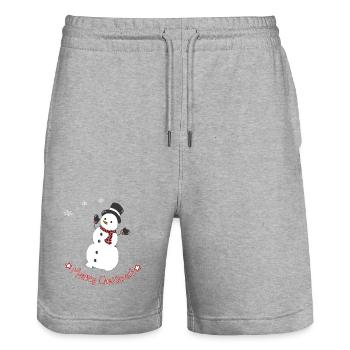 Fröhlicher Schneemann mit Schal - Stanley/Stella Unisex Bio Joggingshorts Trainer  - Grau meliert - Vorne - Nik (191cm) & Marisol (170cm)
