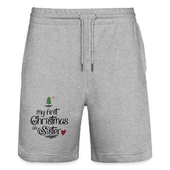 Mon premier Noël en tant que sœur - Short de jogging bio TRAINER Stanley/Stella unisexe - gris chiné - Devant - Nik (191cm) & Marisol (170cm)