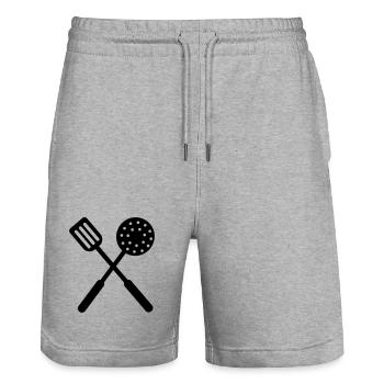 Frying baking tools crossed - Stanley/Stella Trainer Unisex Organic Jogging Shorts - heather grey - Front - Nik (191cm) & Marisol (170cm)