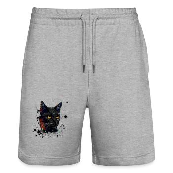 Cat Watercolor - Stanley/Stella Unisex Bio Joggingshorts Trainer  - Grau meliert - Vorne - Nik (191cm) & Marisol (170cm)