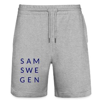 Samswegen Schriftzug - Stanley/Stella Unisex Bio Joggingshorts Trainer  - Grau meliert - Vorne - Nik (191cm) & Marisol (170cm)