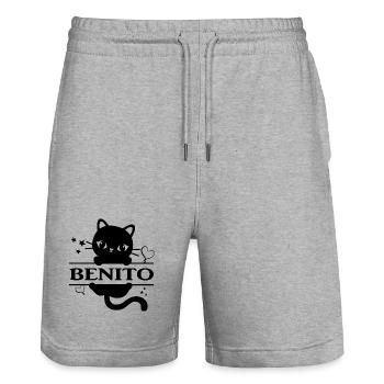 Benito t-shirt t-shirt Katze chat idée cadeau - Short de jogging bio TRAINER Stanley/Stella unisexe - gris chiné - Devant - Nik (191cm) & Marisol (170cm)
