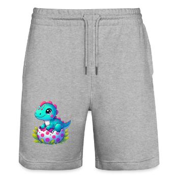 Dinosaur - Stanley/Stella Trainer Unisex Organic Jogging Shorts - heather grey - Front - Nik (191cm) & Marisol (170cm)