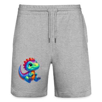 Dinosaurier - Stanley/Stella Unisex Bio Joggingshorts Trainer  - Grau meliert - Vorne - Nik (191cm) & Marisol (170cm)