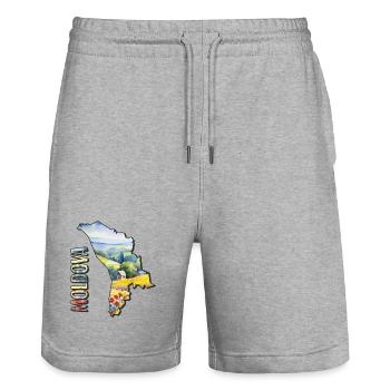 Aquarell Landkarte Moldawien - Stanley/Stella Unisex Bio Joggingshorts Trainer  - Grau meliert - Vorne - Nik (191cm) & Marisol (170cm)
