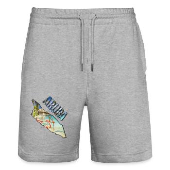 Watercolor Map Aruba - Stanley/Stella Trainer Unisex Organic Jogging Shorts - heather grey - Front - Nik (191cm) & Marisol (170cm)