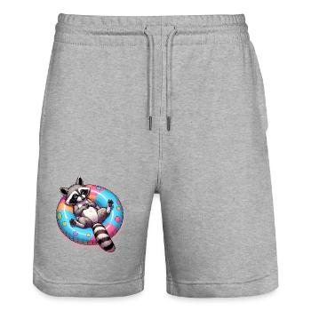 A relaxed raccoon on a swimming ring - Stanley/Stella Trainer Unisex Organic Jogging Shorts - heather grey - Front - Nik (191cm) & Marisol (170cm)