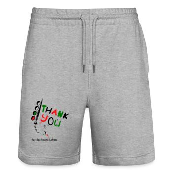Thank You, danke für das bunte Leben - Stanley/Stella Unisex Bio Joggingshorts Trainer  - Grau meliert - Vorne - Nik (191cm) & Marisol (170cm)