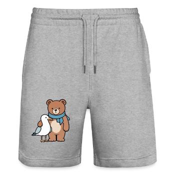 Niedlicher Bär und Vogel Design - Stanley/Stella Unisex Bio Joggingshorts Trainer  - Grau meliert - Vorne - Nik (191cm) & Marisol (170cm)