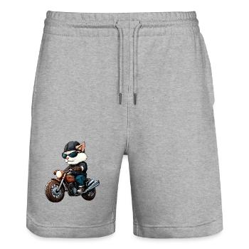 Motorcyclist Cat - Stanley/Stella Trainer Unisex Organic Jogging Shorts - heather grey - Front - Nik (191cm) & Marisol (170cm)