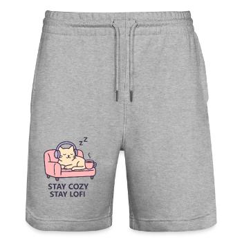 Lofi Cat Hoodie – Stay Cozy Stay Lofi Vibes - Stanley/Stella Unisex Bio Joggingshorts Trainer  - Grau meliert - Vorne - Nik (191cm) & Marisol (170cm)