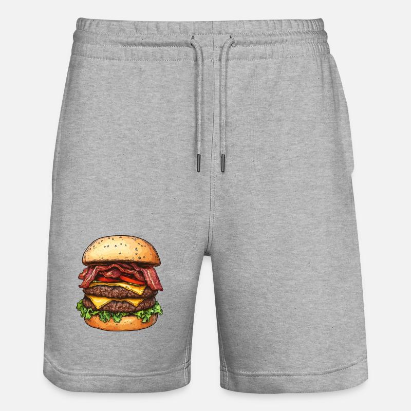Double Bacon Cheeseburger :) - Stanley/Stella Trainer Unisex Organic Jogging Shorts - heather grey