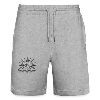 Minimalist line art design - Stanley/Stella Trainer Unisex Organic Jogging Shorts - heather grey - Front - Nik (191cm) & Marisol (170cm)