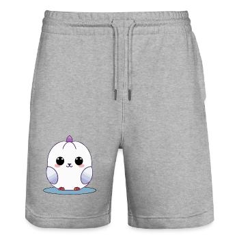 Kawaii White Chick with Purple Accents - Stanley/Stella Trainer Unisex Organic Jogging Shorts - heather grey - Front - Nik (191cm) & Marisol (170cm)