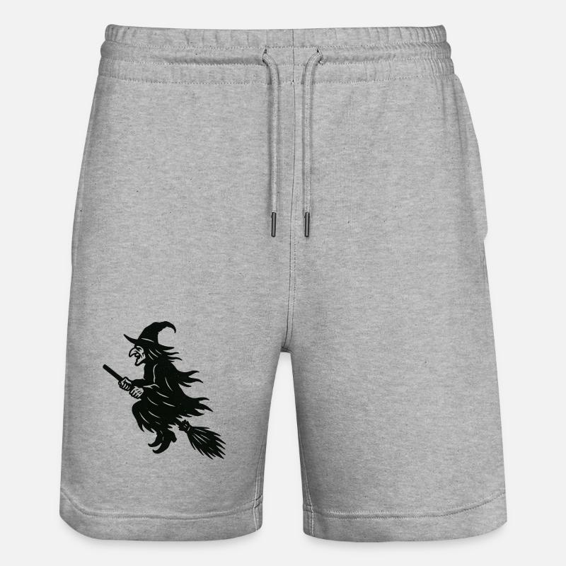 Sorcière d’Halloween sur balai Silhouette - Short de jogging bio TRAINER Stanley/Stella unisexe - gris chiné