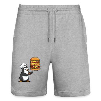 Süßer Pinguin schwitzt mit Hamburger BBQ Grillen - Stanley/Stella Unisex Bio Joggingshorts Trainer  - Grau meliert - Vorne - Nik (191cm) & Marisol (170cm)
