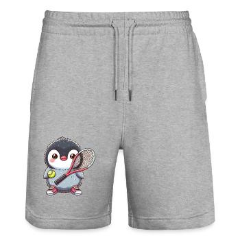 Pinguin Spielt Tennis Mit Schläger Und Ball - Stanley/Stella Unisex Bio Joggingshorts Trainer  - Grau meliert - Vorne - Nik (191cm) & Marisol (170cm)