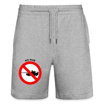 No war - Stanley/Stella Trainer Unisex Organic Jogging Shorts - heather grey - Front - Nik (191cm) & Marisol (170cm)