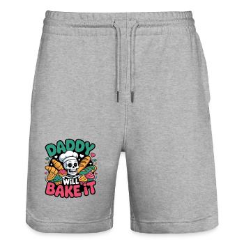 Daddy Will Bake It. Funny Skeleton Baker Design - Stanley/Stella Trainer Unisex Organic Jogging Shorts - heather grey - Front - Nik (191cm) & Marisol (170cm)