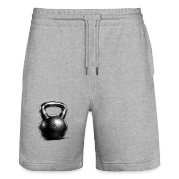 Kettlebell Strength Training Drawing Minimal - Stanley/Stella Trainer Unisex Organic Jogging Shorts - heather grey - Front - Nik (191cm) & Marisol (170cm)