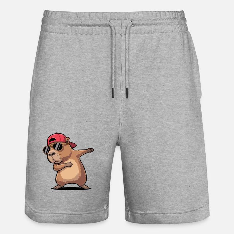 Cool Capybara Dabbing - Stanley/Stella Trainer Unisex Organic Jogging Shorts - heather grey