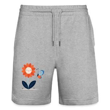 lachende Blume mit Schmetterling - Stanley/Stella Unisex Bio Joggingshorts Trainer  - Grau meliert - Vorne - Nik (191cm) & Marisol (170cm)