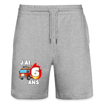 Ich bin 6 Jahre alt, Feuerwehrauto-Spaß - Stanley/Stella Unisex Bio Joggingshorts Trainer  - Grau meliert - Vorne - Nik (191cm) & Marisol (170cm)
