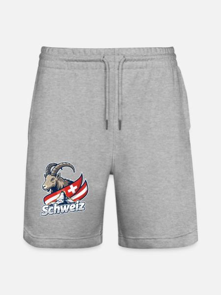 Alpine Ibex with Swiss flag - Stanley/Stella Trainer Unisex Organic Jogging Shorts - heather grey
