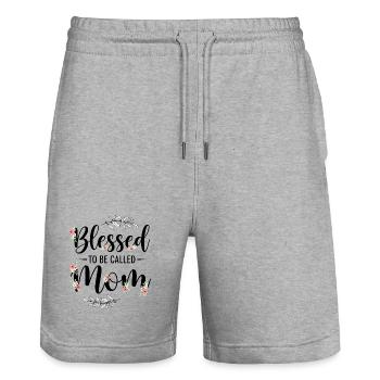 Happy To Be Mom Mom Gift - Stanley/Stella Trainer Unisex Organic Jogging Shorts - heather grey - Front - Nik (191cm) & Marisol (170cm)