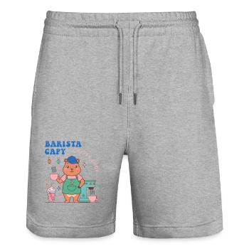 Capy Barista Coffee Shop Charme - Stanley/Stella Unisex Bio Joggingshorts Trainer  - Grau meliert - Vorne - Nik (191cm) & Marisol (170cm)