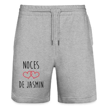 Hochzeitstag – Jasmine-Hochzeit (66 Jahre) - Stanley/Stella Unisex Bio Joggingshorts Trainer  - Grau meliert - Vorne - Nik (191cm) & Marisol (170cm)